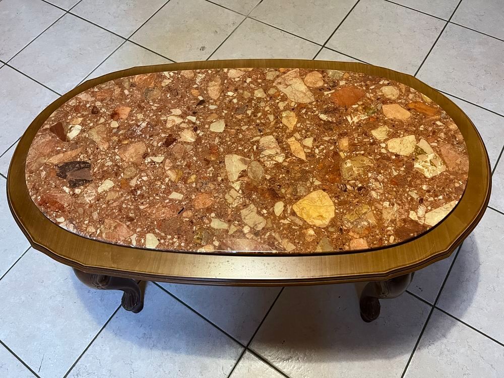 Table basse salon bois et marbre Meubles