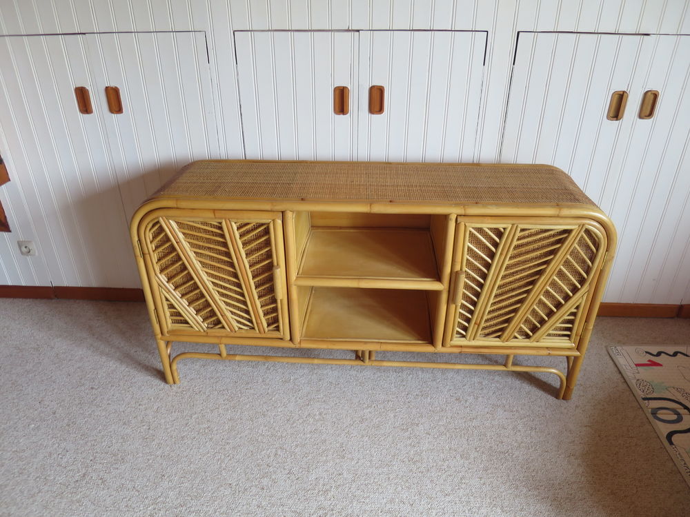 VINTAGE - Buffet bas 2 portes -rotin tress&eacute;-bambou -cannage Meubles