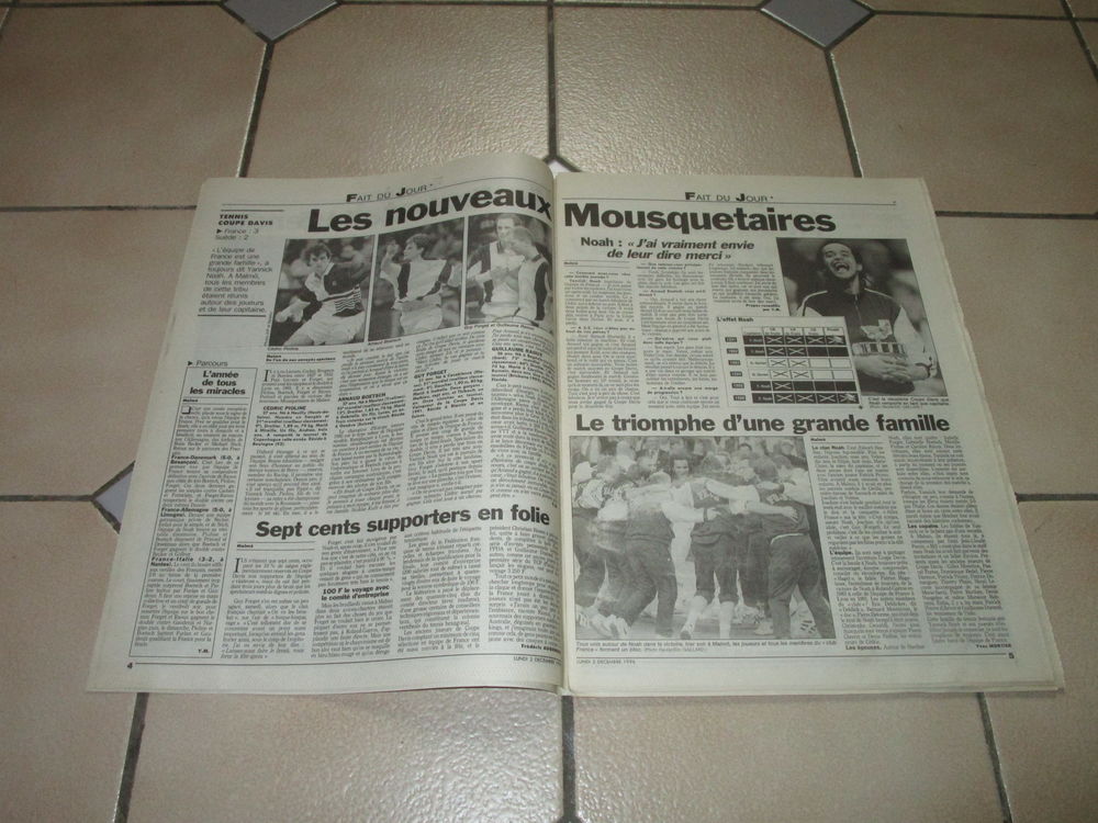  JOURNAL 1996"FRANCE GAGNE COUPE DAVIS" NOAH-FORGET-PIOLINE 