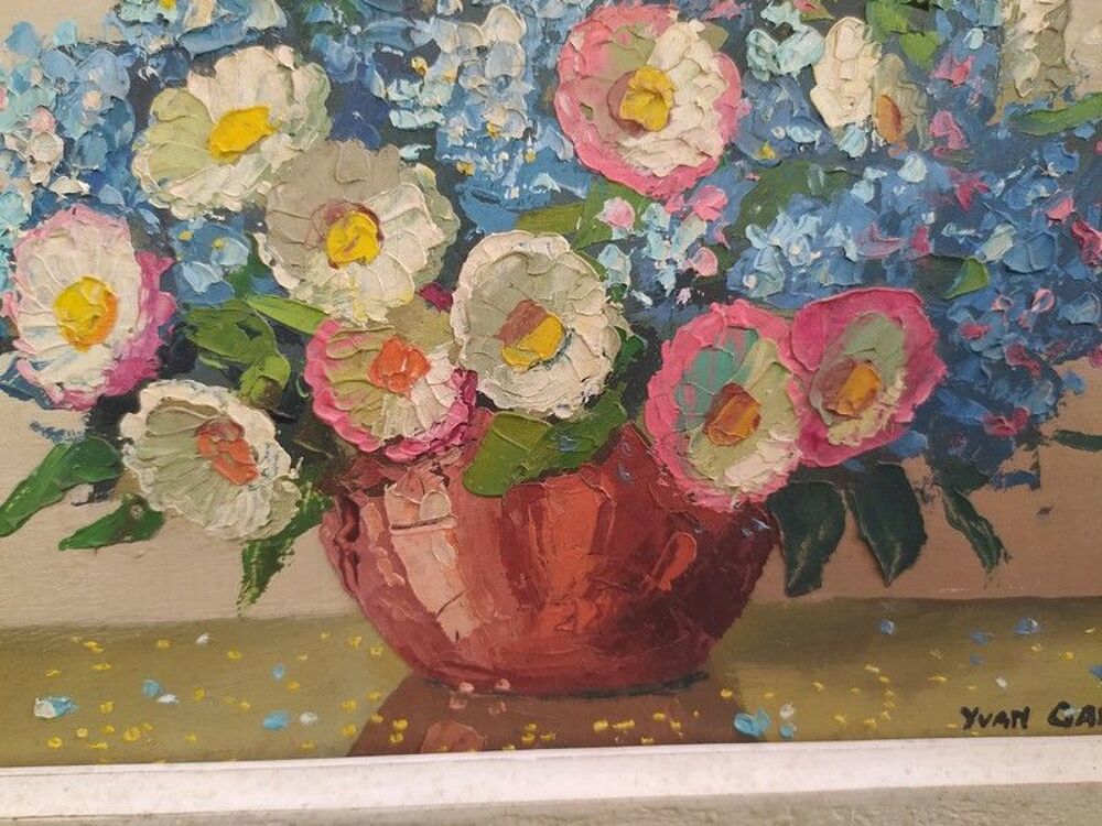 Tableau Bouquet de Fleurs Myosotis Sign&eacute; Yvan Gall&eacute; 