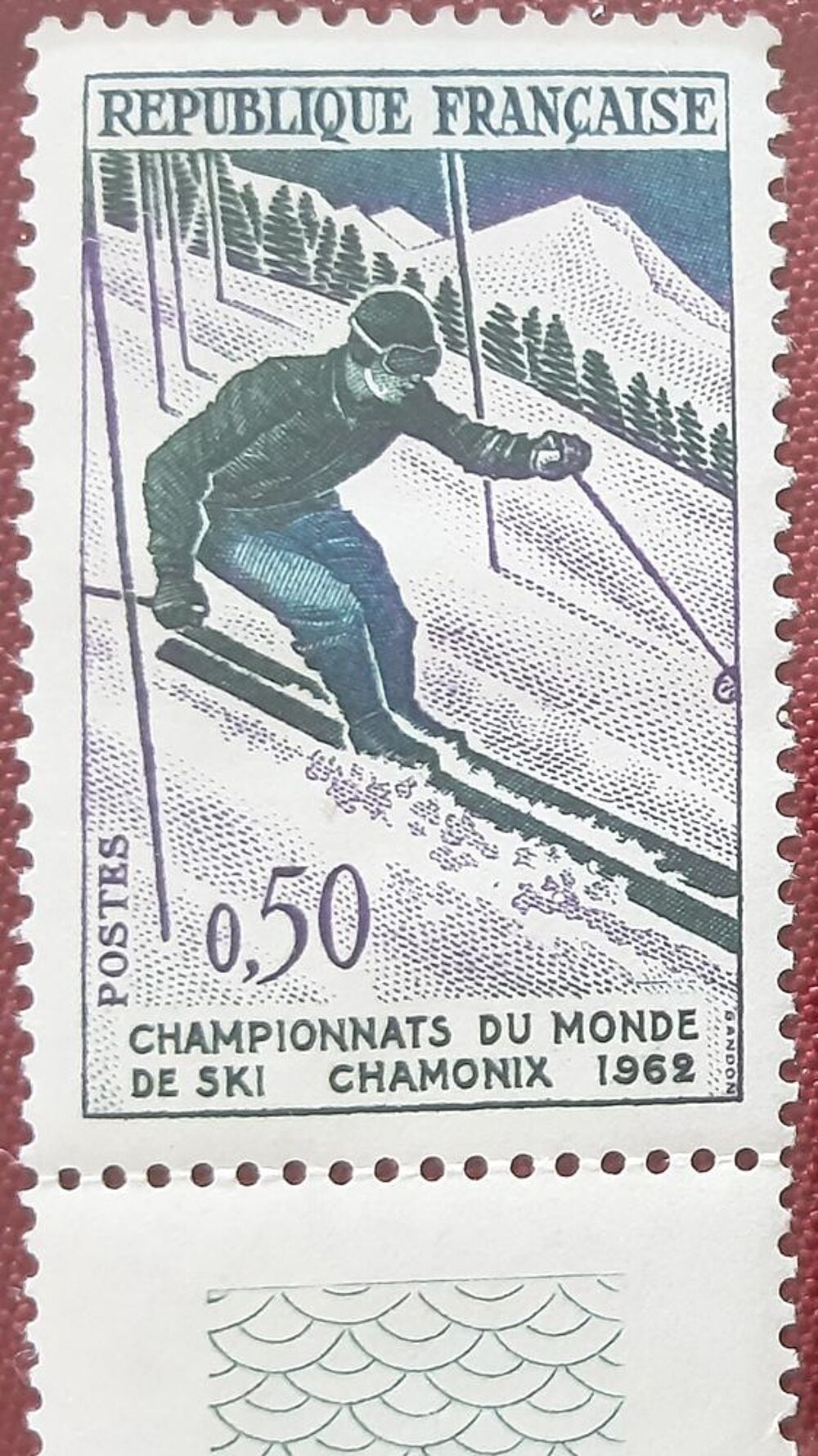 TIMBRES &agrave; collection championnat du monde ski Chamonix 1962 