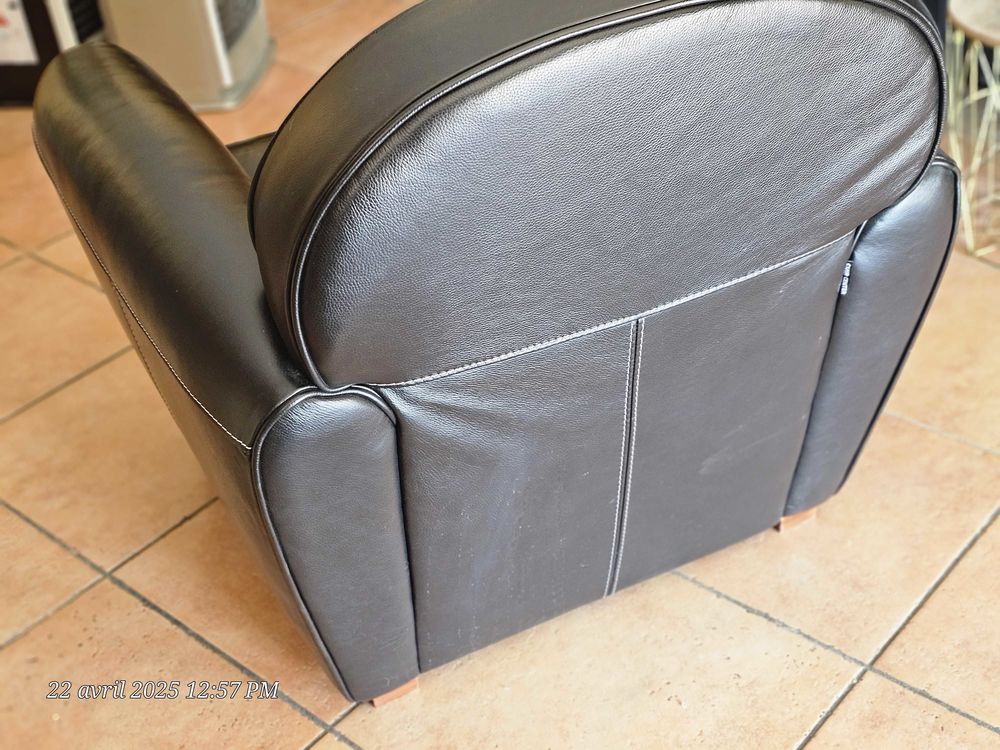 Fauteuil club cuir noir marque cuir center Meubles