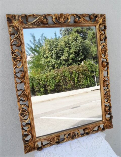 MIROIR BAROQUE DECOR VOLUTE COQUILLES DESIGN BOIS SCULPTE or 179 Marseille 11 (13)