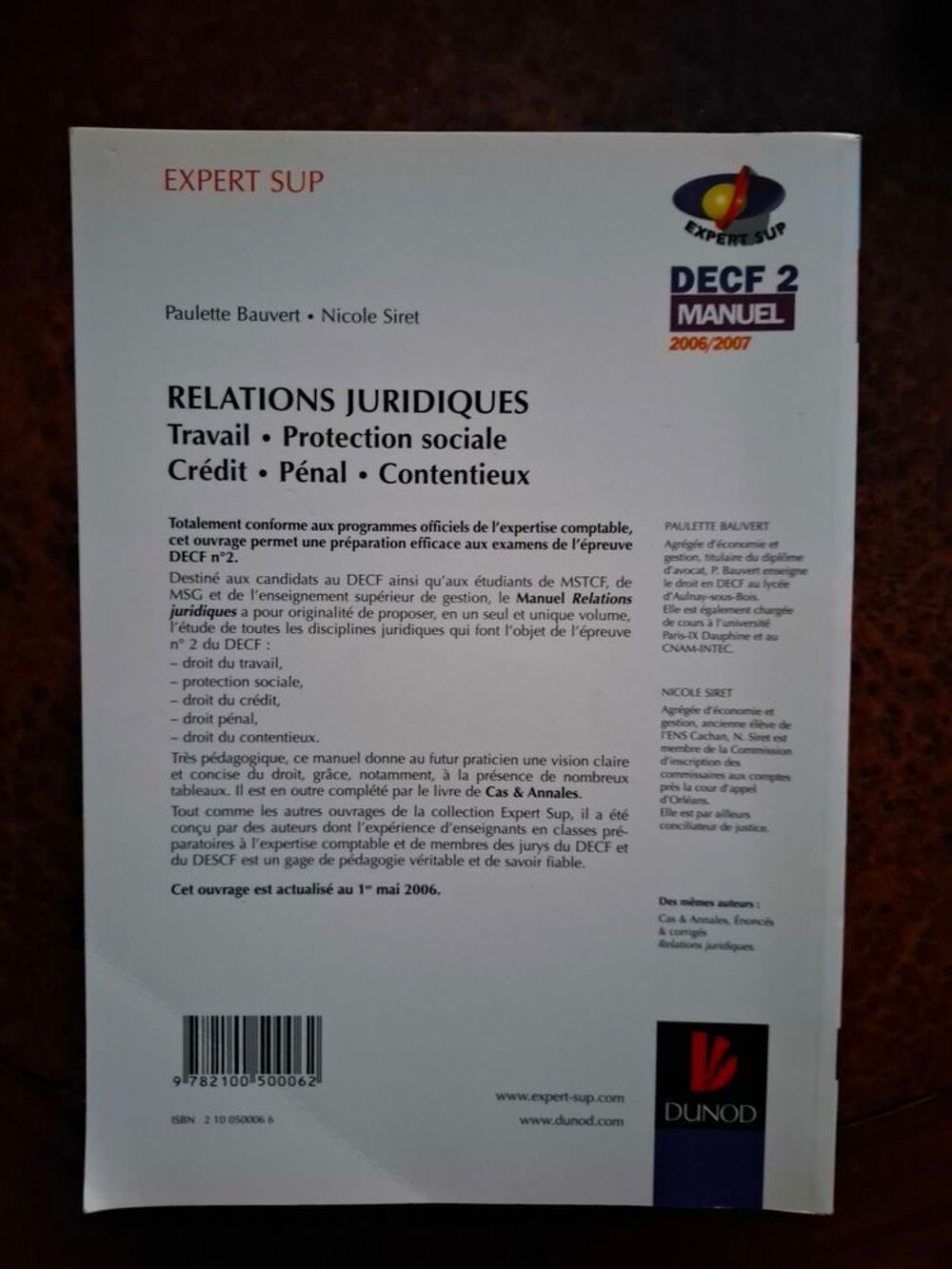 Relations juridiques DECF 2 Manuel - Travail, Protection soc Livres et BD