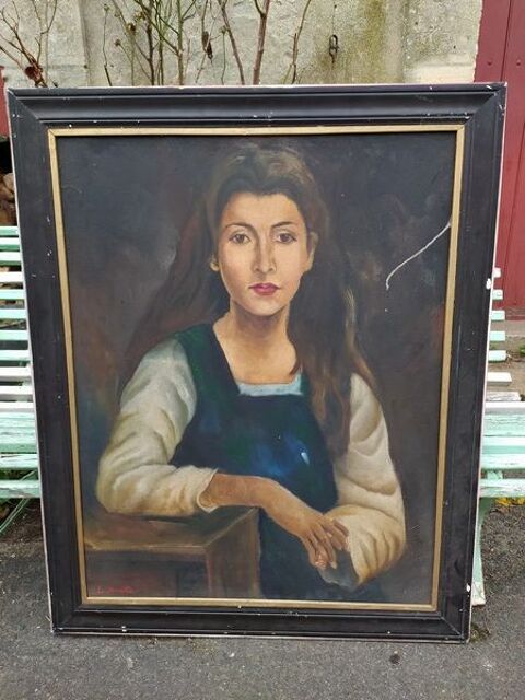 Ancien Tableau Portrait F�minin Sign� 1 Loches (37)