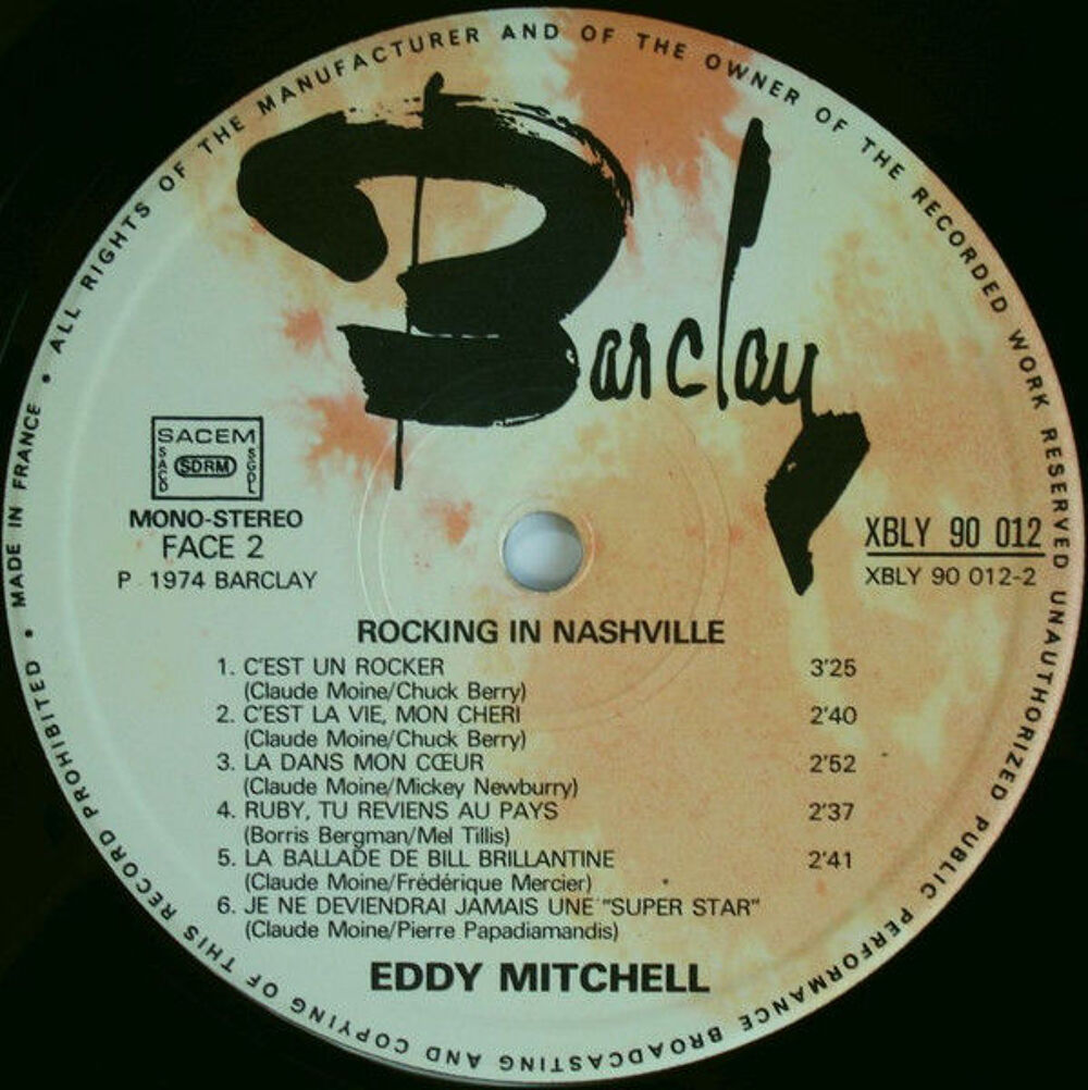 Eddy Mitchell ? Rocking in Nashville (1974) ? Barclay ? NM CD et vinyles