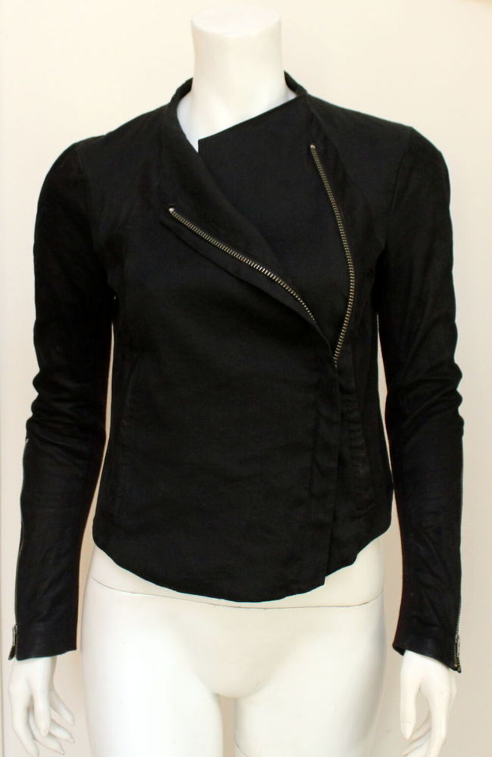 Veste zipp&eacute;e cuir et canvas HELMUT LANG T.S Vêtements