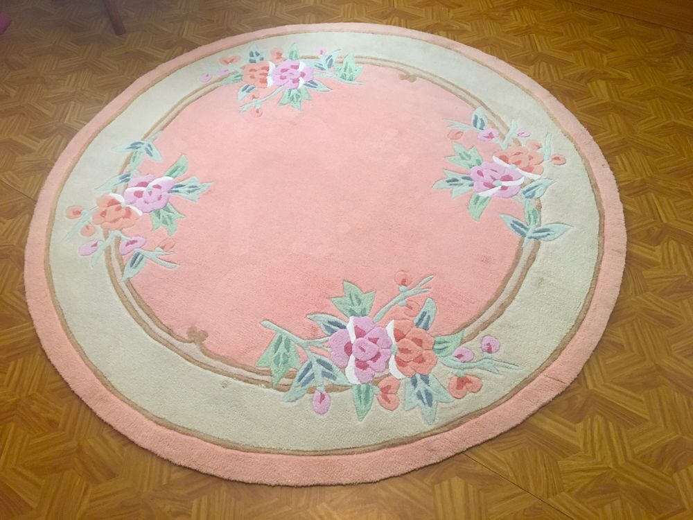 TAPIS ROSE ROND EN LAINE, DIAM 150 CM Décoration
