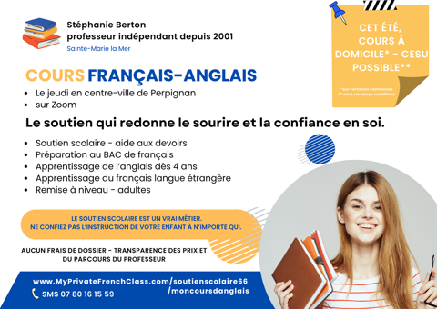 Soutien scolaire et cours d'anglais/fran&ccedil;ais 15 66000 Perpignan