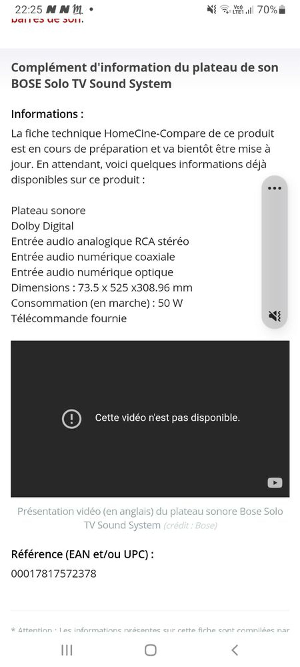 Barre de son Bose TV SOLO Audio et hifi