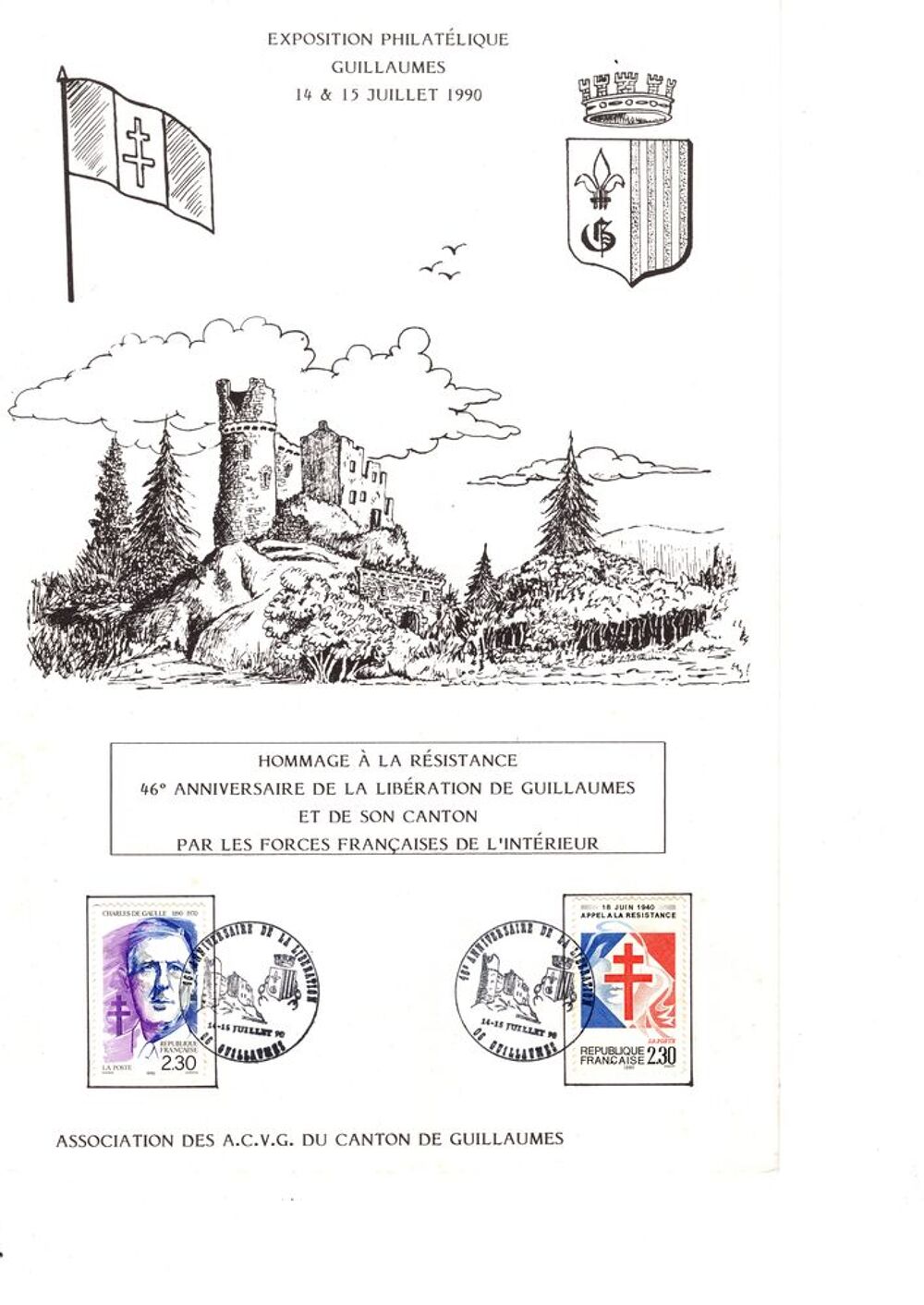 FEUILLE 2 TIMBRES EXPO GUILLAUMES (06) 1990 