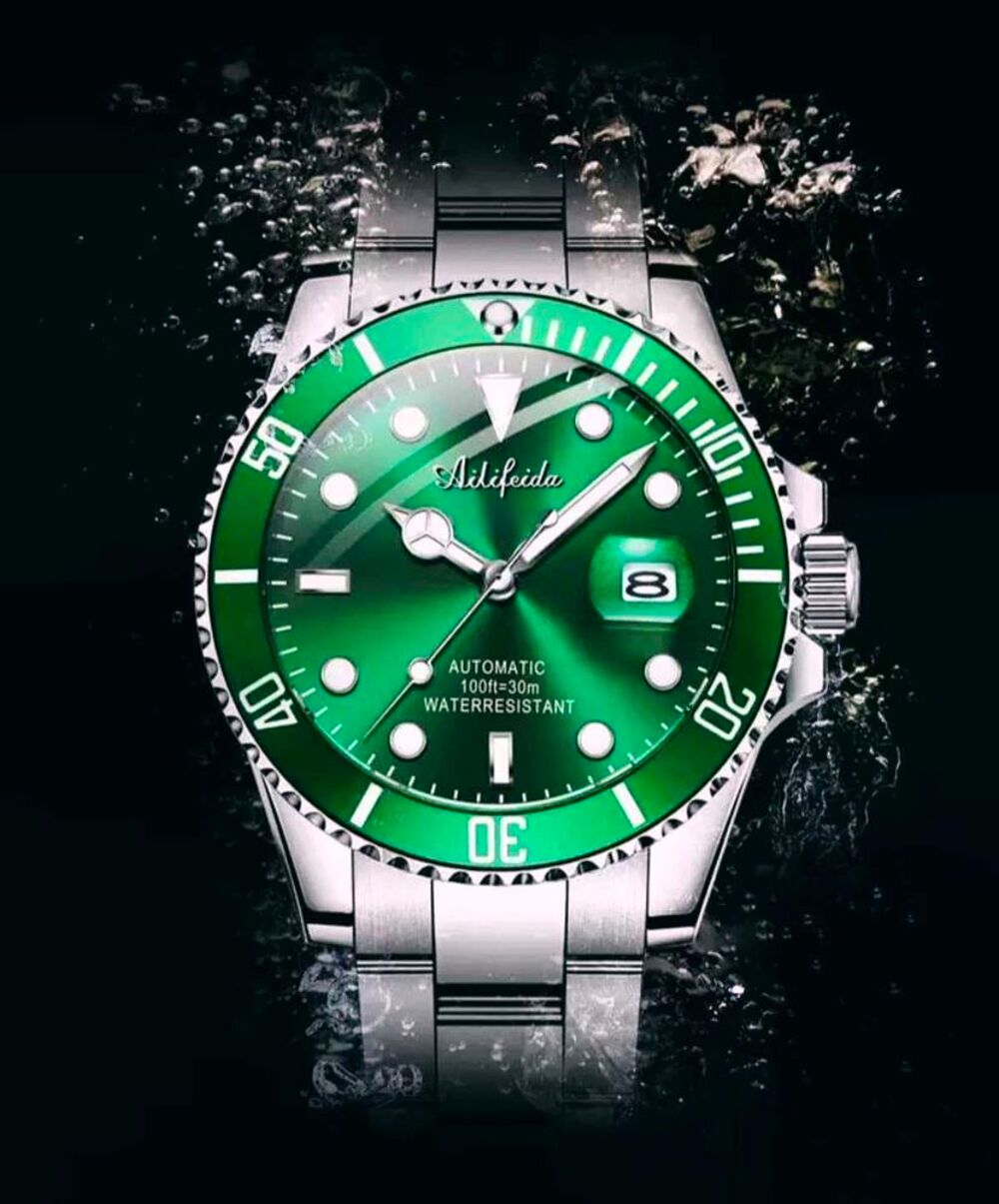 Montre automatique homme €" Cadran vert €" Bracelet acier Bijoux et montres