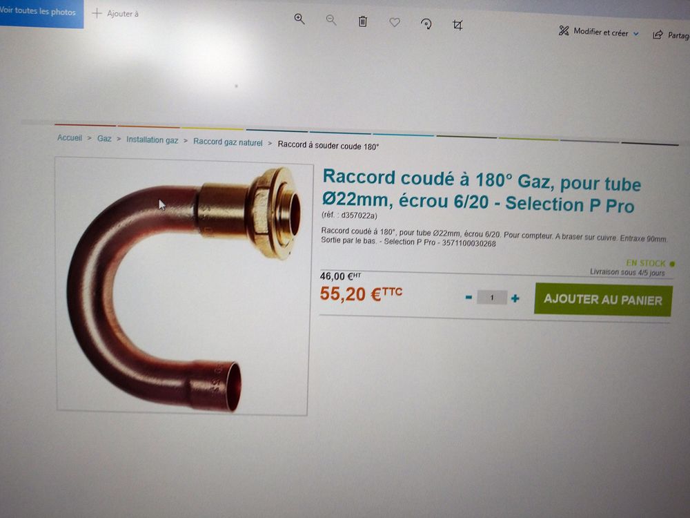 CROSSES SORTIE COMPTEUR GAZ CUIVRE LAITON Bricolage