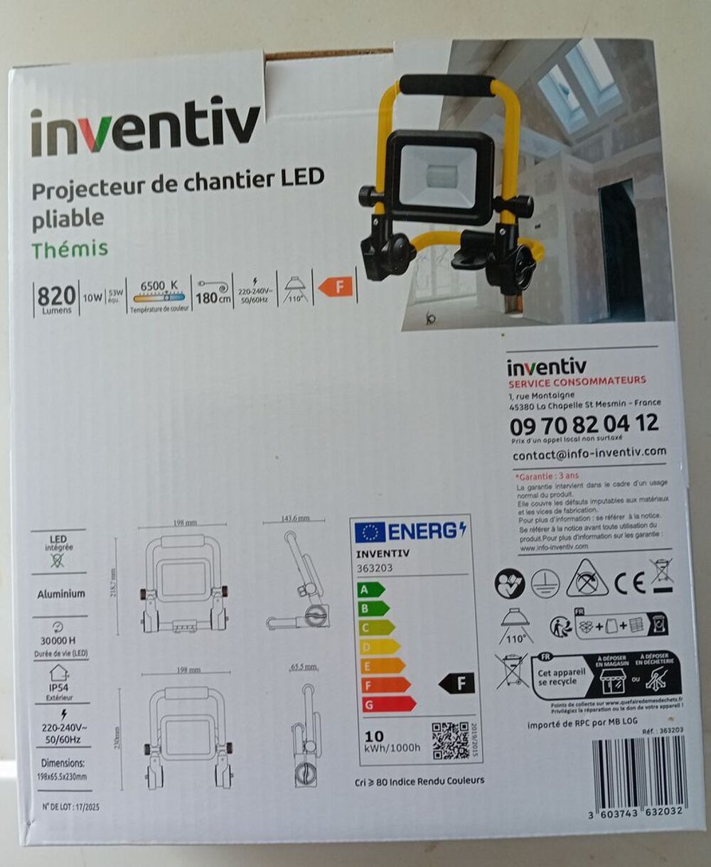 Projecteur de chantier Pliable avec LED Bricolage