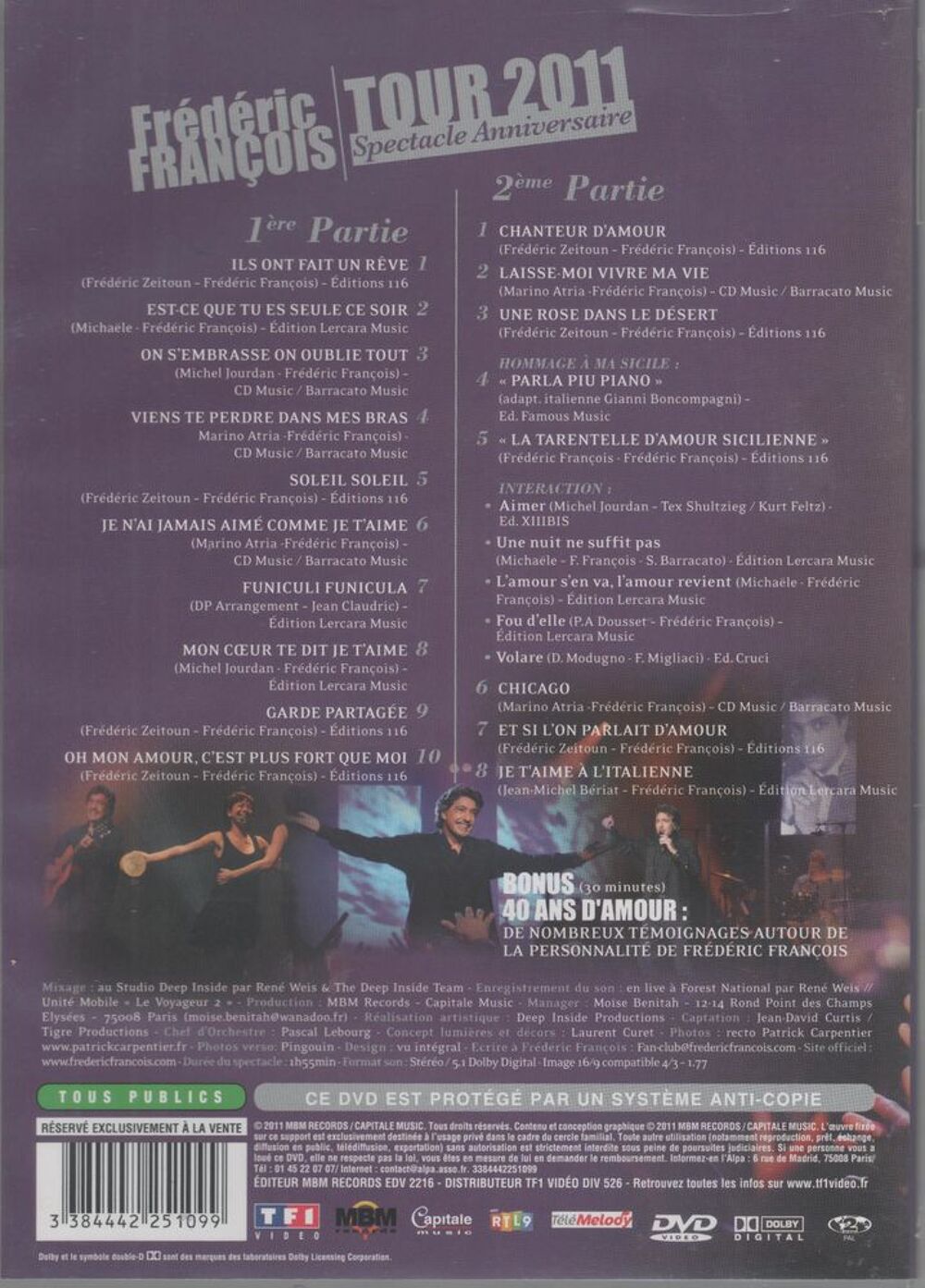 FREDERIC FRANCOIS TOUR 2011 DVD et blu-ray