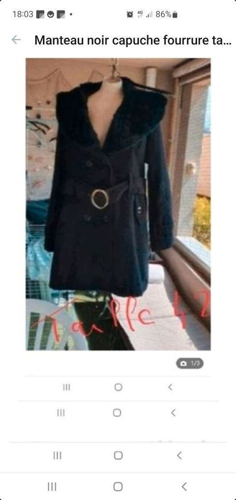 manteau noir capuche fourrure taille 40  49 Bron (69)