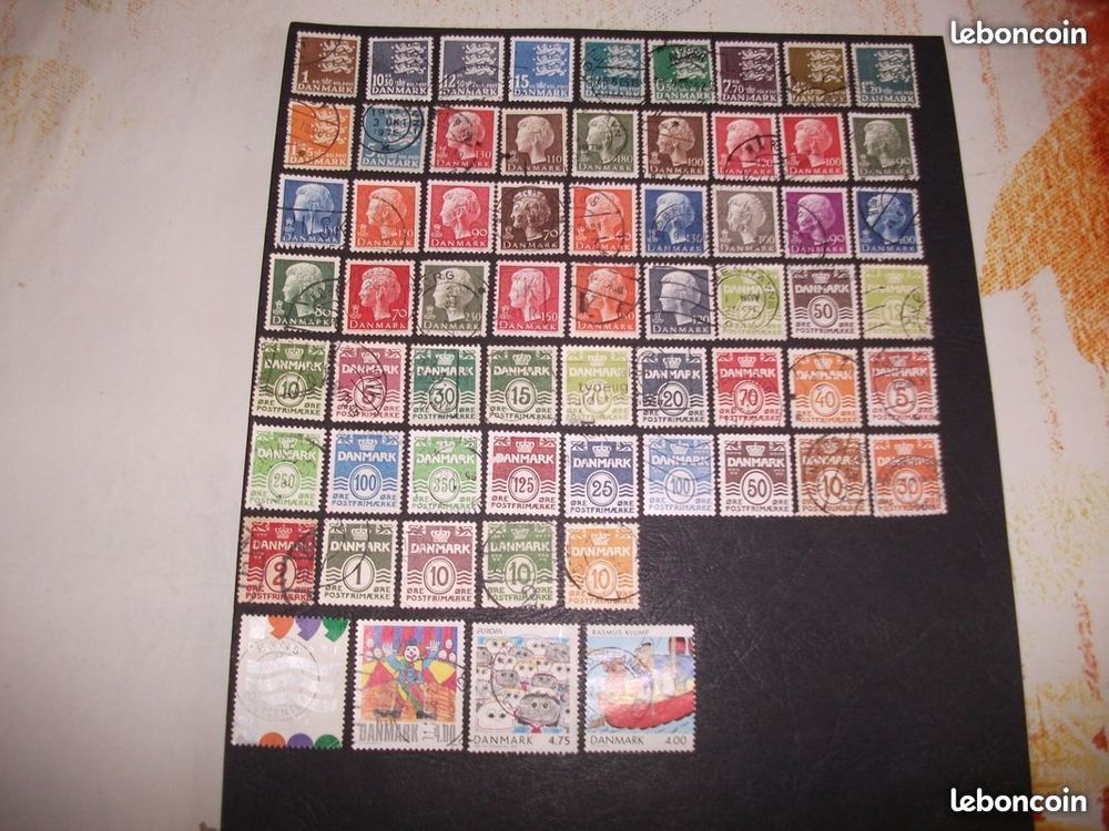 Lot de 400 timbres diff&eacute;rents, oblit&eacute;r&eacute;s du Danemark.
