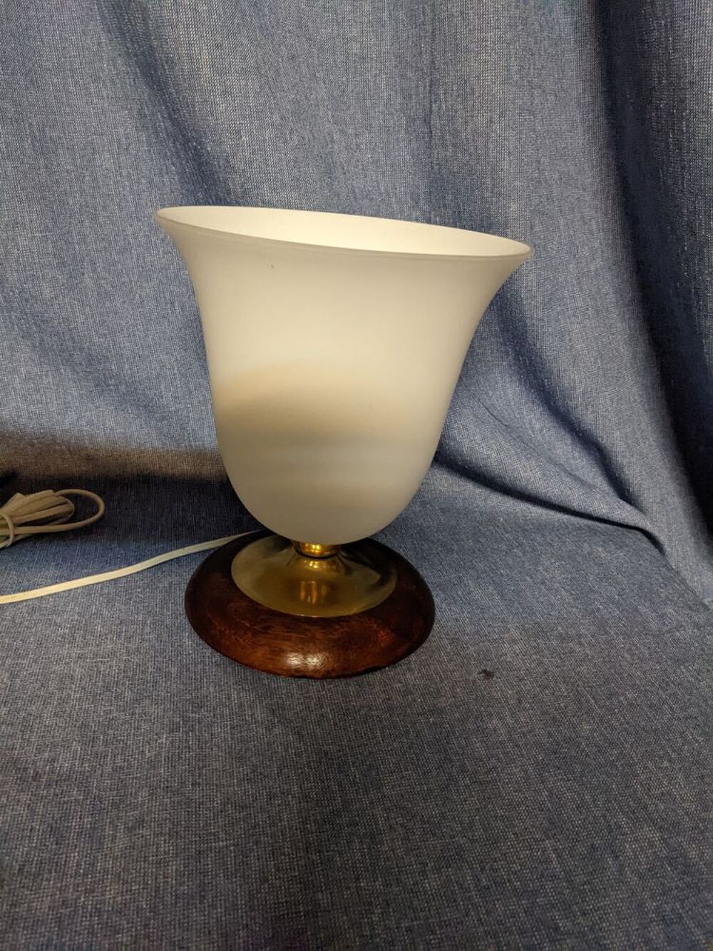 LAMPE de chevet moyenne style MAZDA socle en bois laiton et Décoration