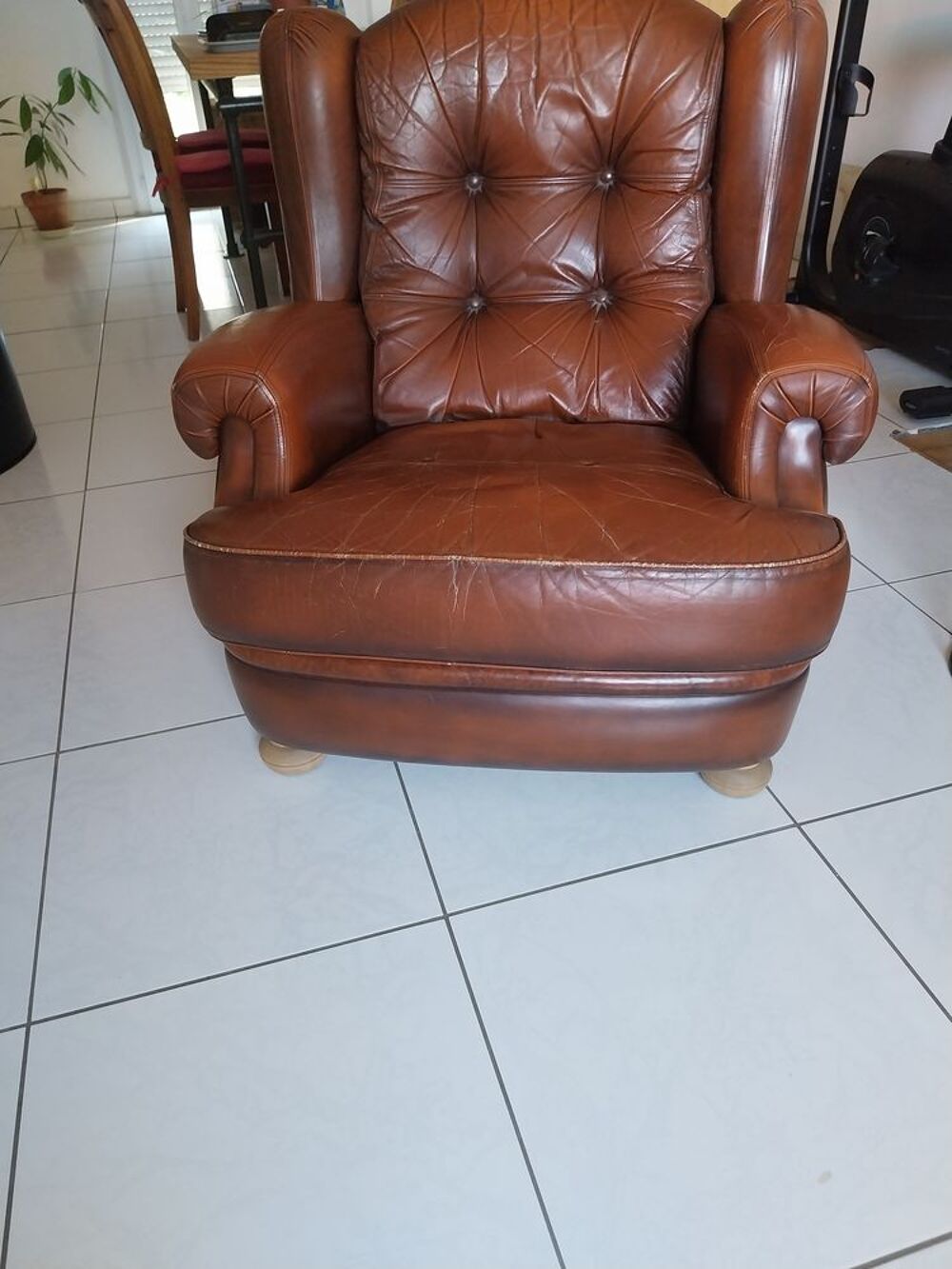 Fauteuil cuir lot de 2 marron fonc&eacute; vintage Meubles