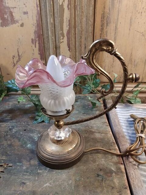 Lampe Style Art Nouveau Bronze Laiton et Tulipe Verre.  60 Loches (37)