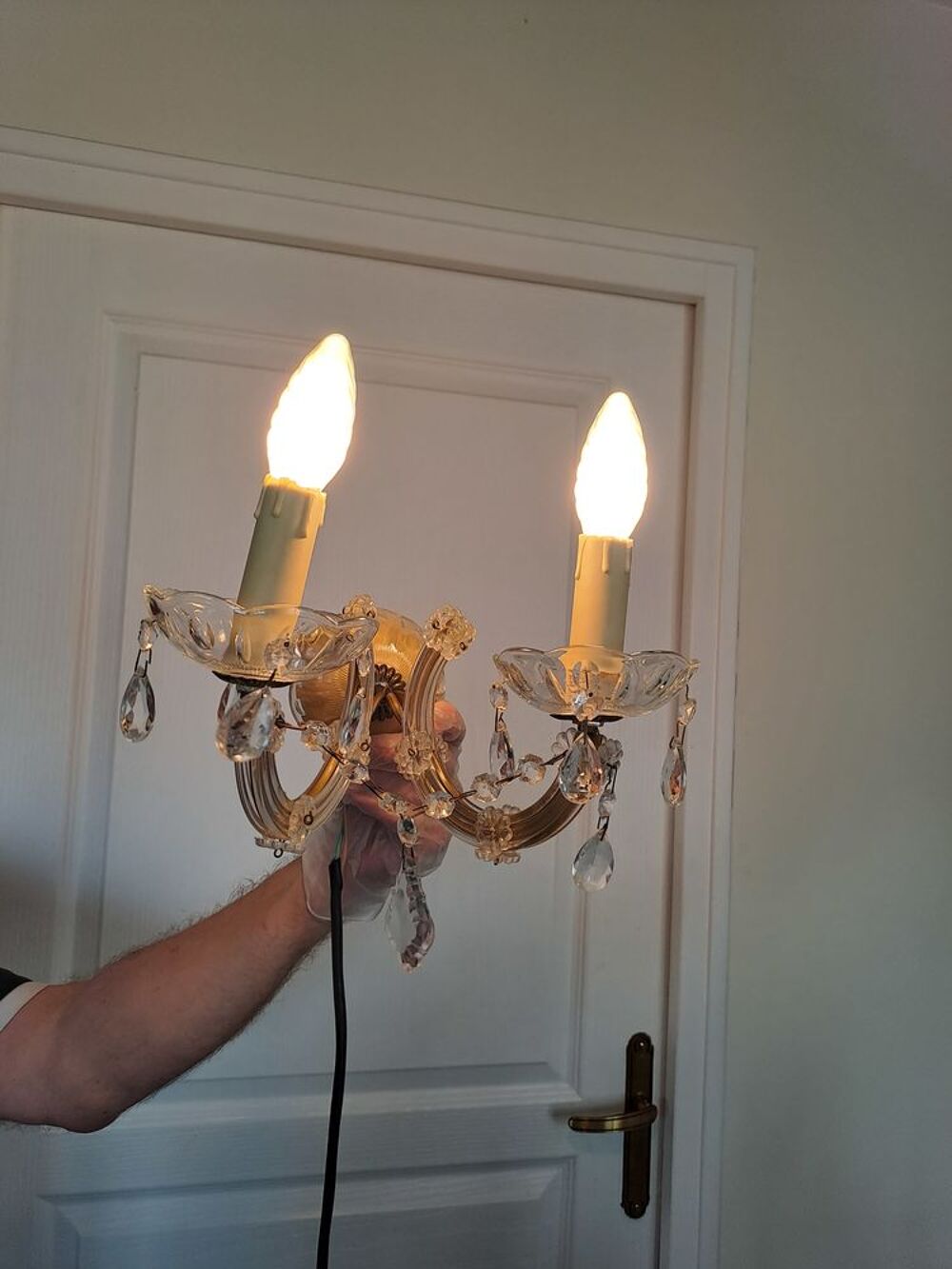 Lustre 5 branches &agrave; pampilles avec ses 2 appliques Décoration
