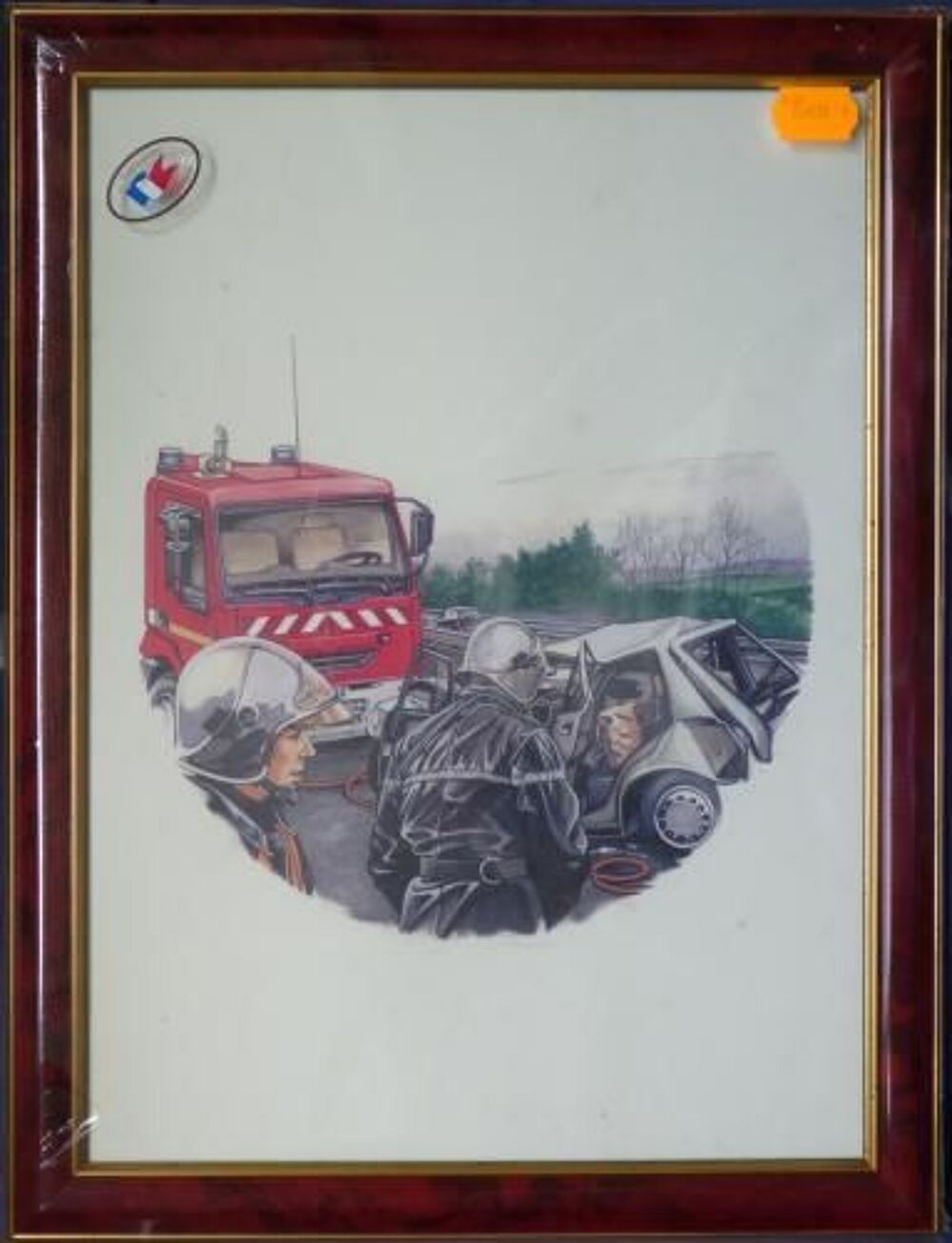 Tableau d'un dessin de pompier au travail Décoration