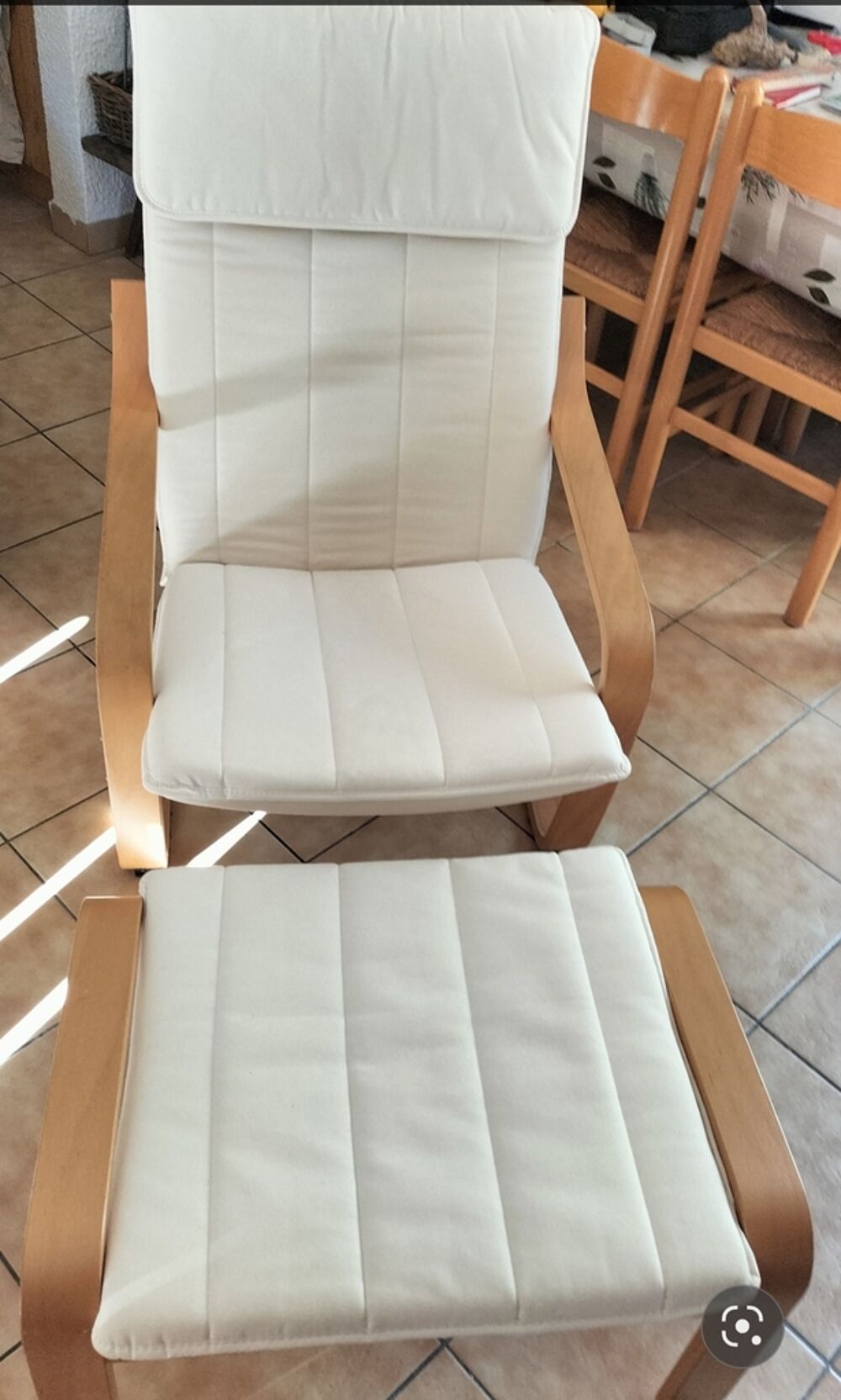  2 Fauteuil beige avec 1 repose-pieds en bois Meubles