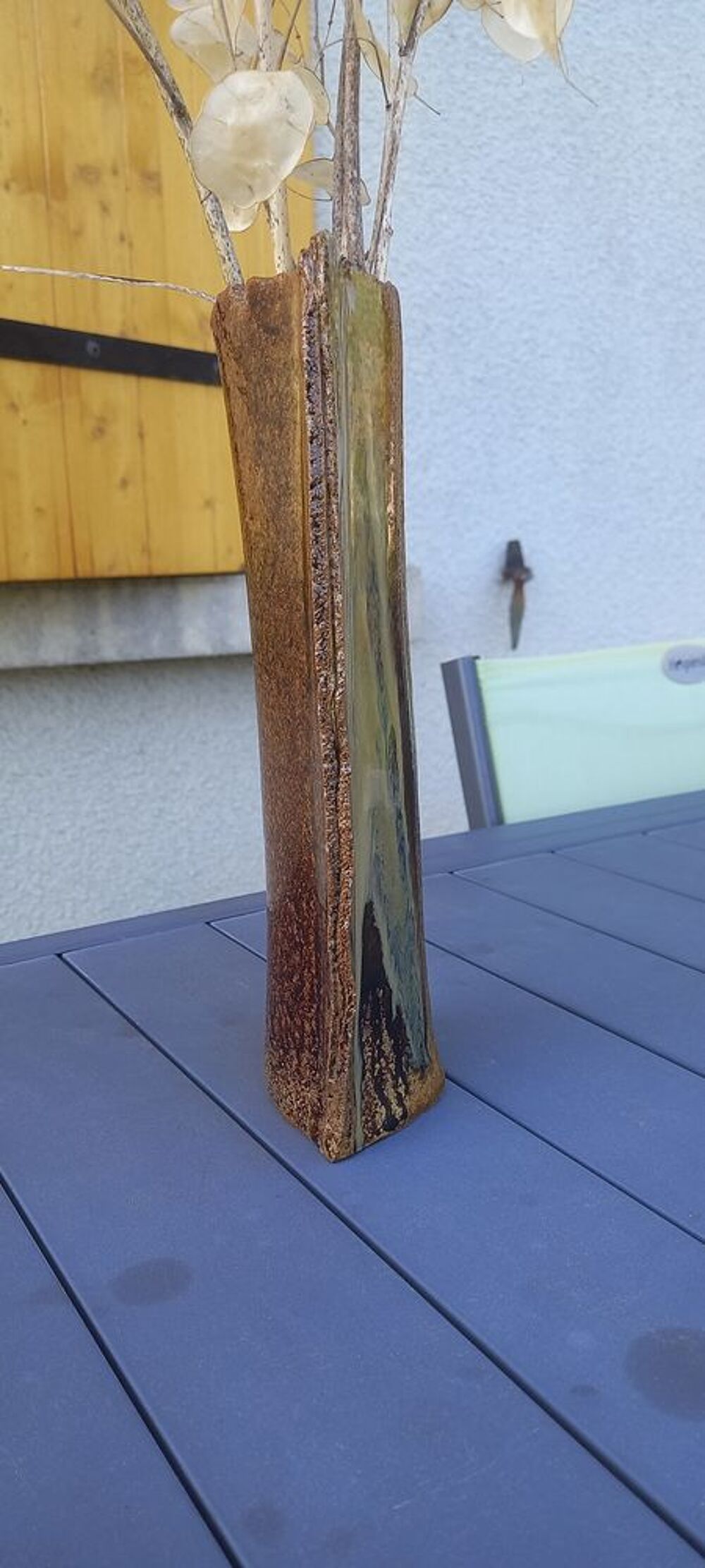 Vase en gr&egrave;s chamotte sign&eacute; ? Style &eacute;corce H25 Décoration