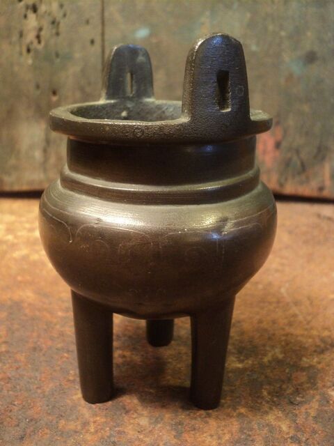 Ancien Brle Parfum Tripode Bronze Argent Chine Indochine 320 Loches (37)