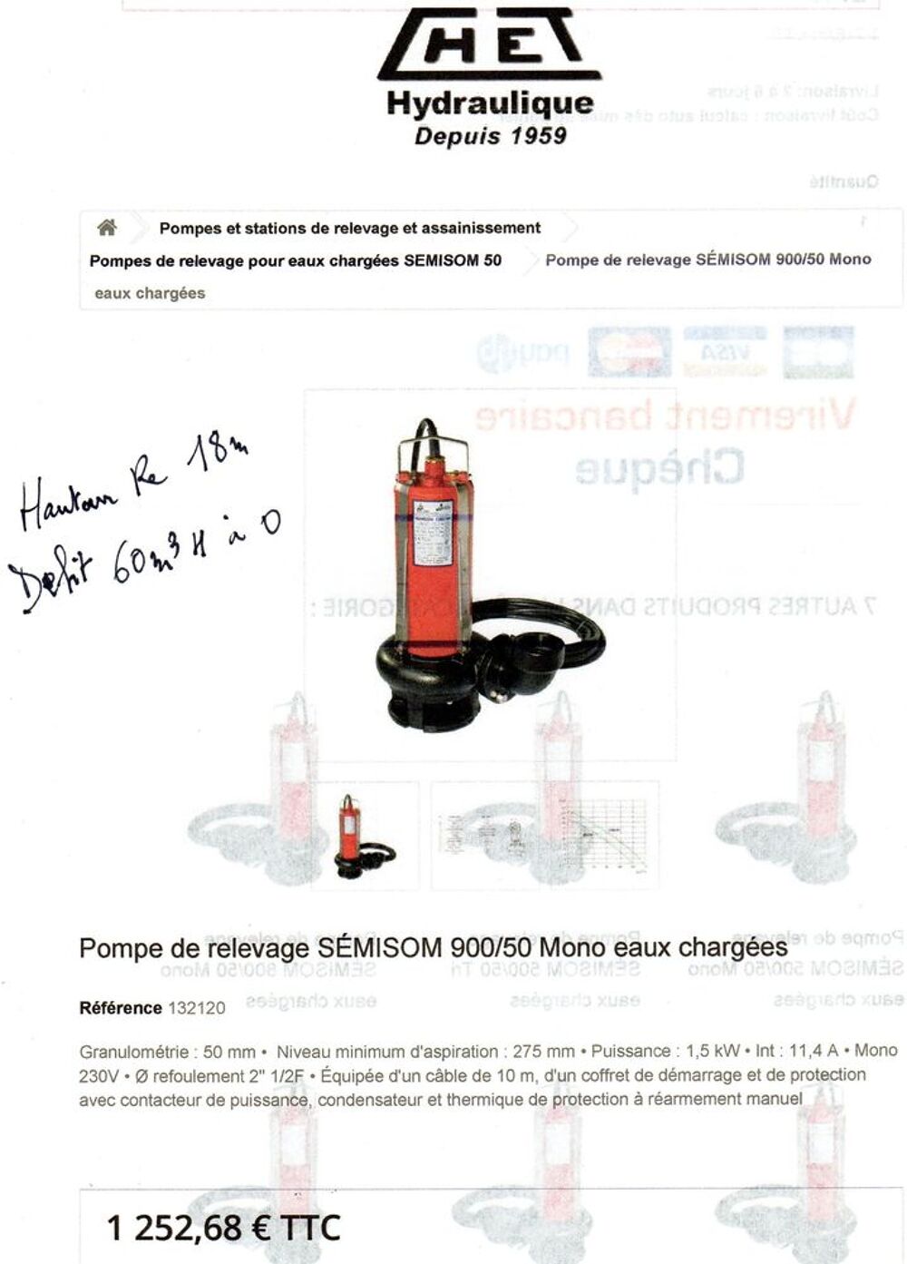 pompe eaux charg&eacute;es S&eacute;mison 900/50 &eacute;lectrique 220 v Jardin