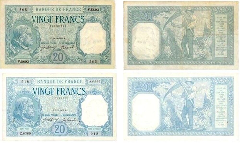 F 11 RARE LOT DE 2 BILLETS 20 F BAYARD 