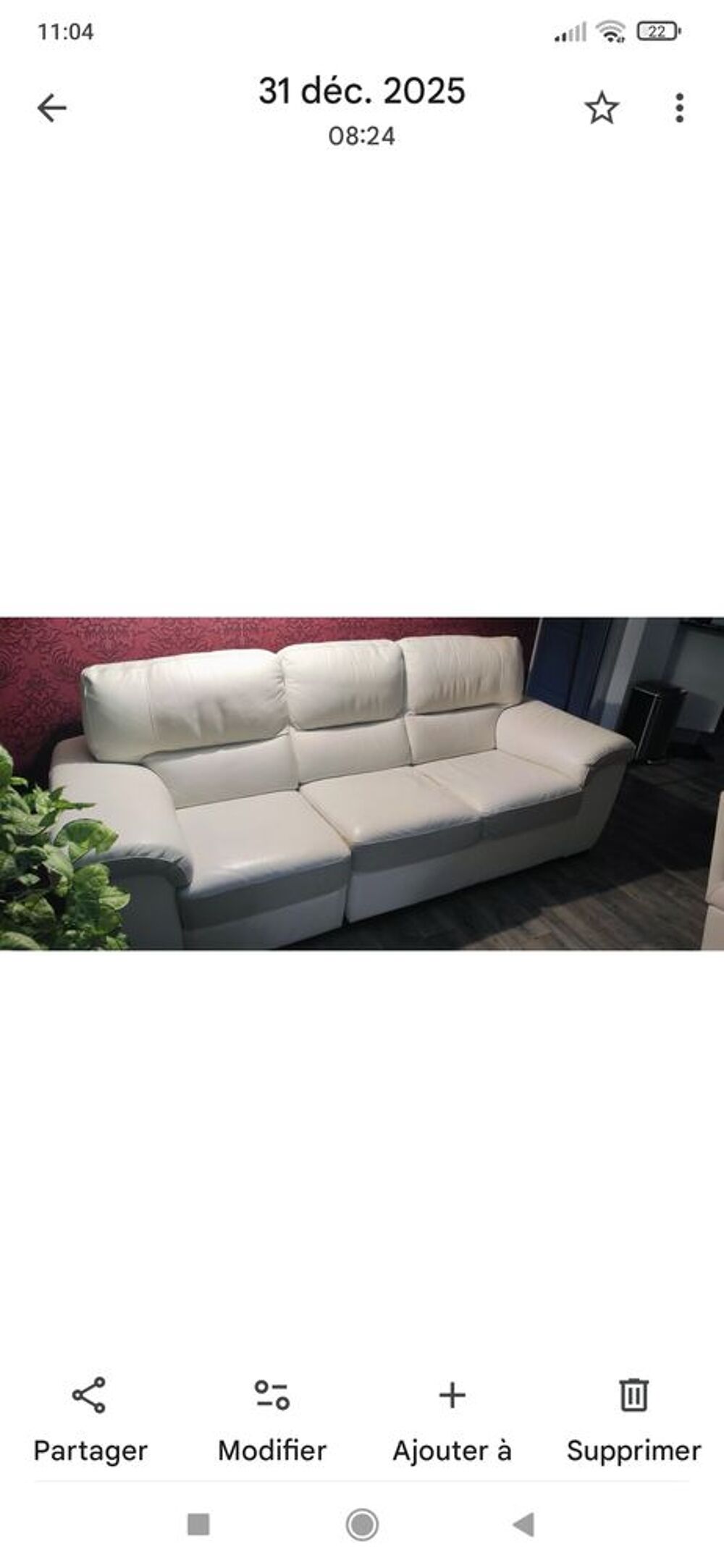 Canap&eacute; cuir vachette blanc Meubles