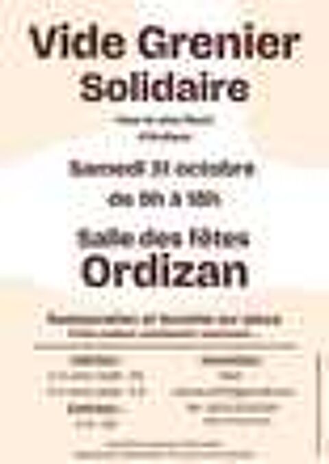 Vide grenier Solidaire - Samedi 31 Octobre 2026 - Ordizan Vide grenier, marché aux puces, braderie