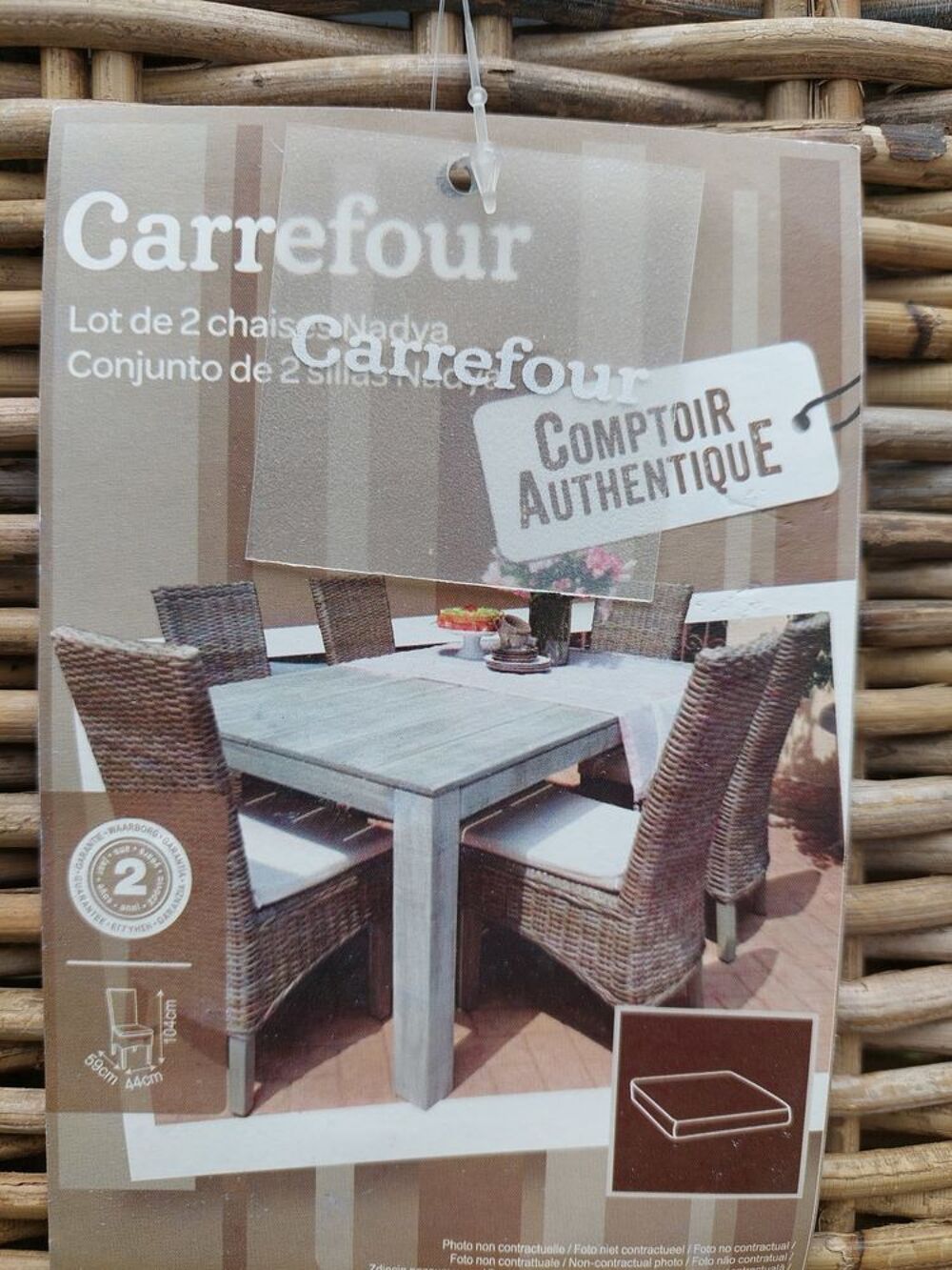 Lot de 4 chaises neuves en bois d'acacia et rotin Meubles