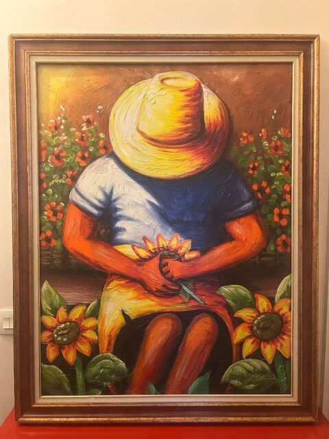 Peinture sur toile encadre ? Sujet floral (tournesols) 30 Paris 20 (75)
