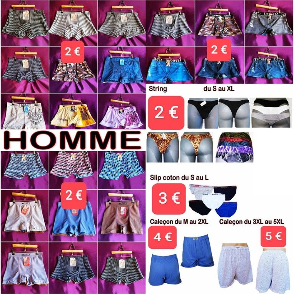 Sous v&ecirc;tements homme femme enfant neufs &agrave; partir de 1,50€ Vêtements