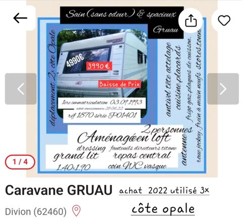 GRUAU Caravane 1993 occasion Divion 62460
