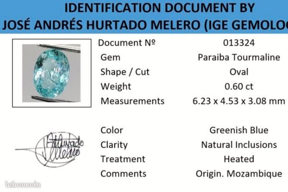Tourmaline Paraiba - 0.60 ct Bijoux et montres