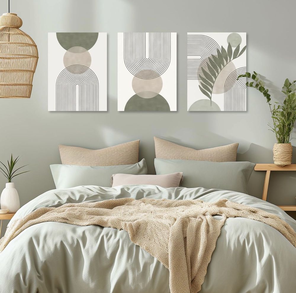 Lot de 3 Tableaux D&eacute;coratifs Style Scandinave - Design Abstrait Moderne Décoration