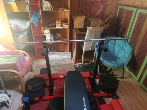 banc muscu + chandelles + barres + 90 kgs poids 350 Naillat (23)