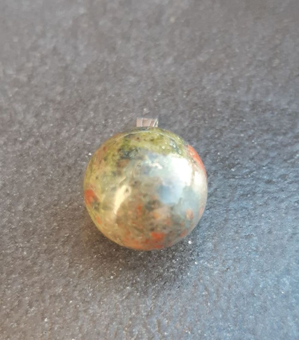pendentif neuf sph&egrave;re pierre &eacute;pidote unakite 14 mm Bijoux et montres
