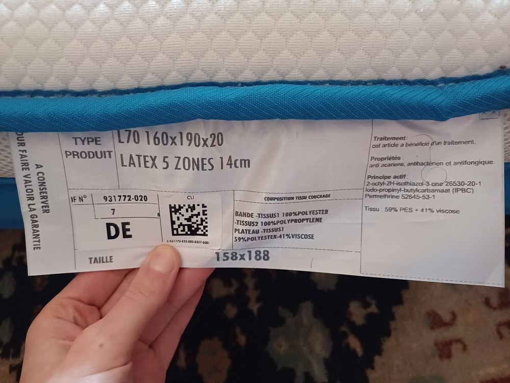 Matelas double 160x190 en latex Som&eacute;o Meubles