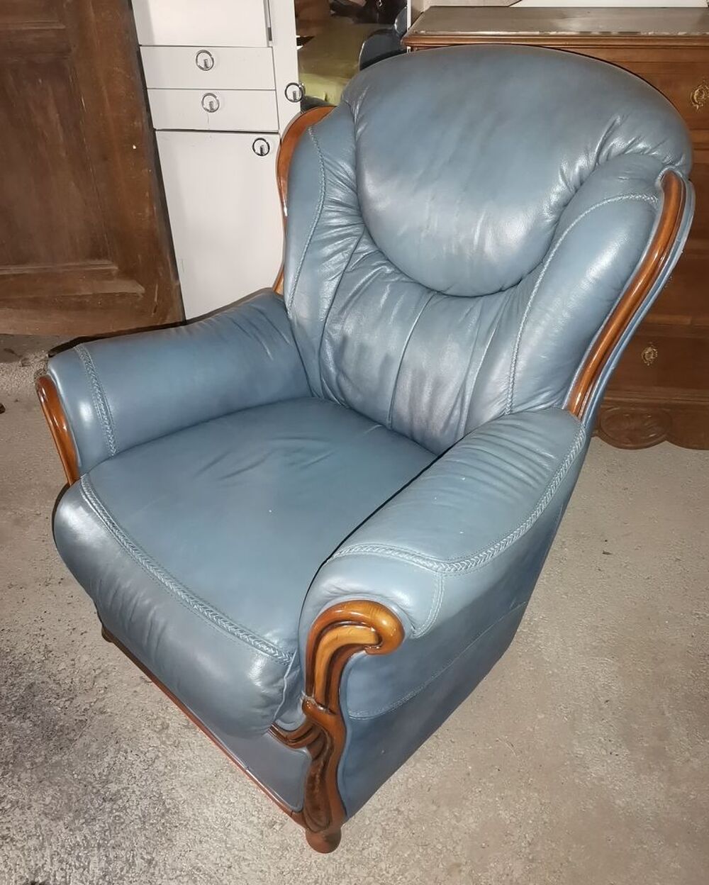 2 fauteuils en cuir bleu Meubles
