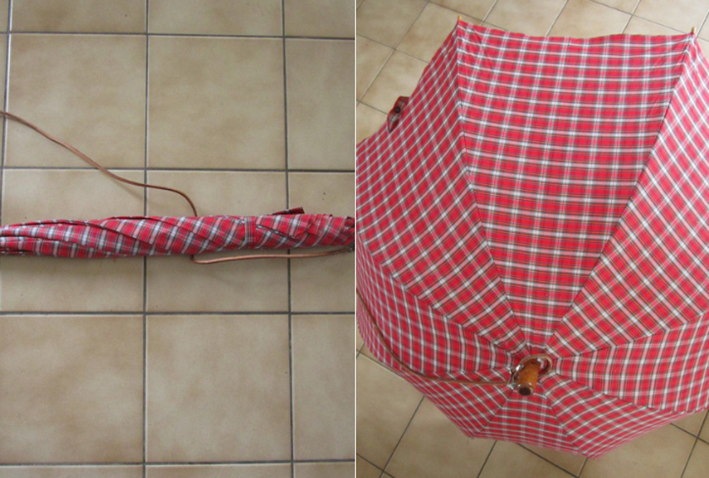 Parapluie rouge &agrave; carreaux Maroquinerie