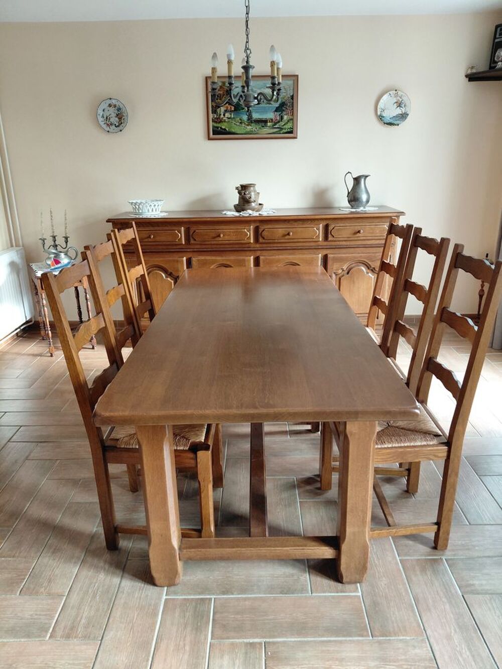 Table en ch&ecirc;ne massif et ses 6 chaises Meubles