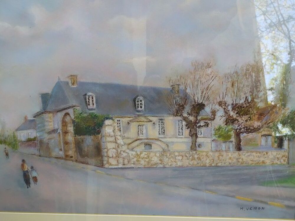 Tableau Pastel Maison de Village Sign&eacute; Veron 