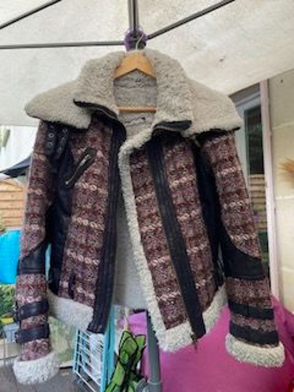 Blouson tissus marron et rose type "biker" Vêtements