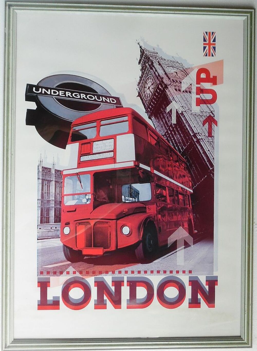 Affiche encadr&eacute;e de Londres underground avec bus et Big Ben Dcoration