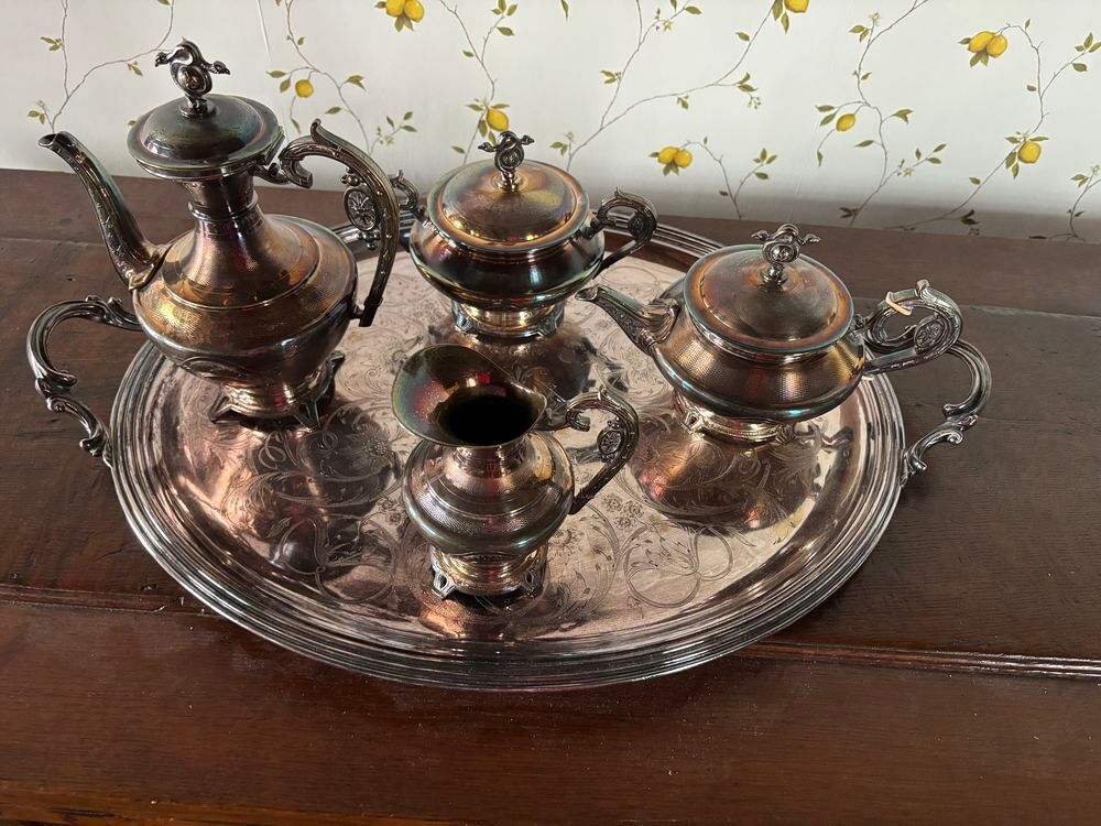 Service &agrave; caf&eacute; en argent ? Plateau et 4 pi&egrave;ces Décoration