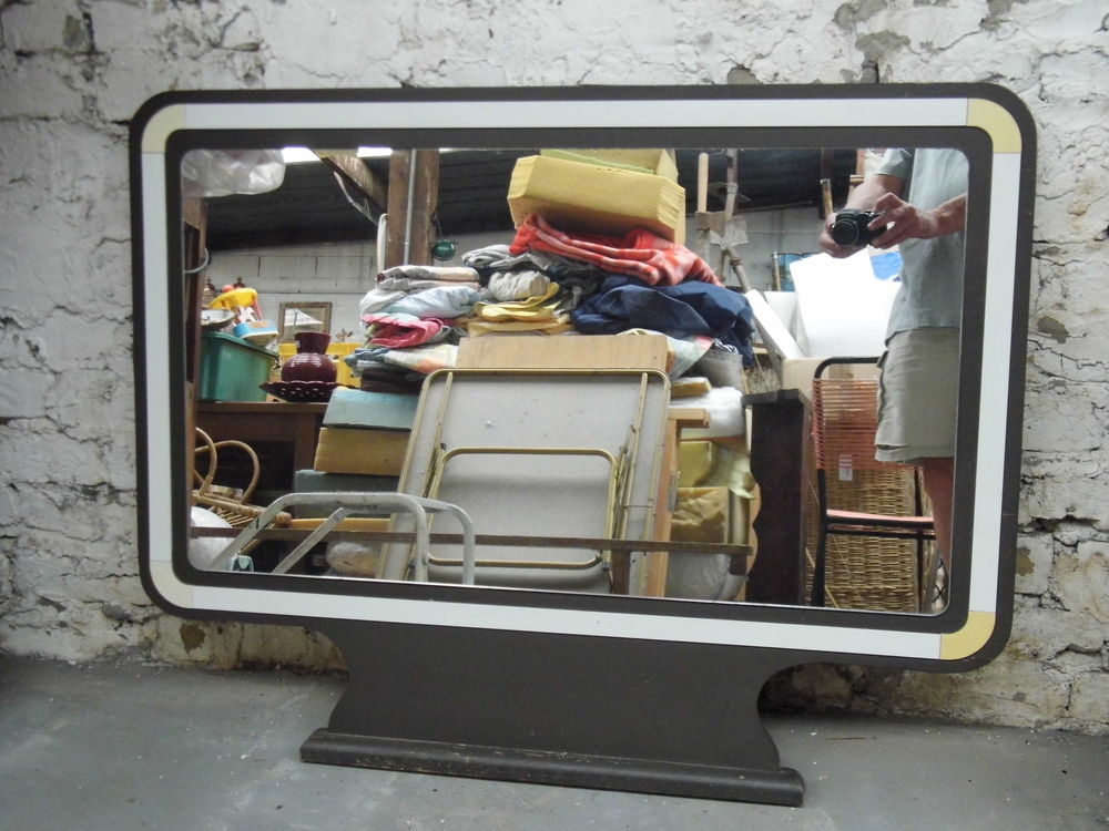 Grand miroir vintage ann&eacute;es 70 structure bois coiffeuse ancienne meuble deco maison Décoration
